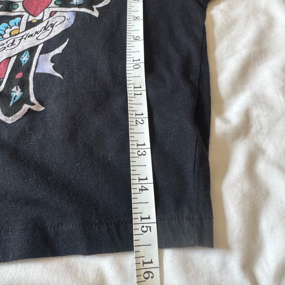 Ed Hardy Baby Doll Tee WOMENS Crop top Size Small Retro Gothic Cross Y2K - Picture 7 of 7